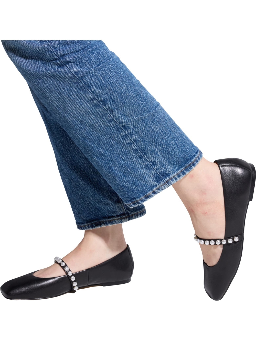 Black Pearl-Embellished Mary Jane Flats